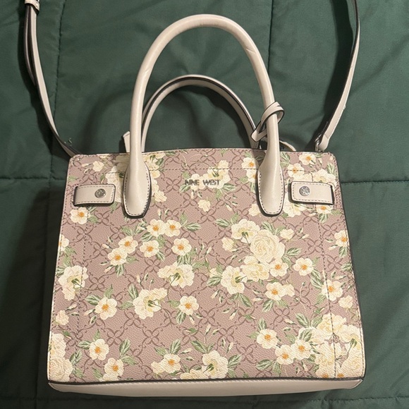 Nine West Floral Satchel - Cream and Tan - Picture 1 of 3